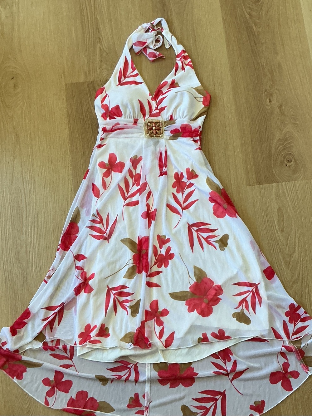 Speechless White Halter Dress with Red Floral Print